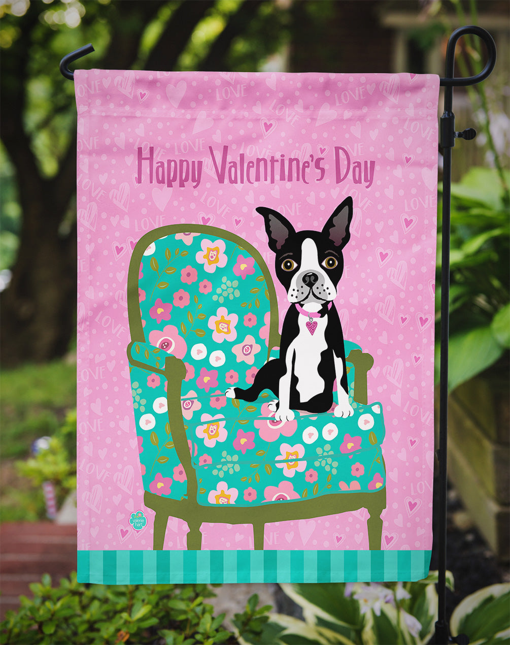 Happy Valentine's Day Boston Terrier Flag Garden Size VHA3001GF