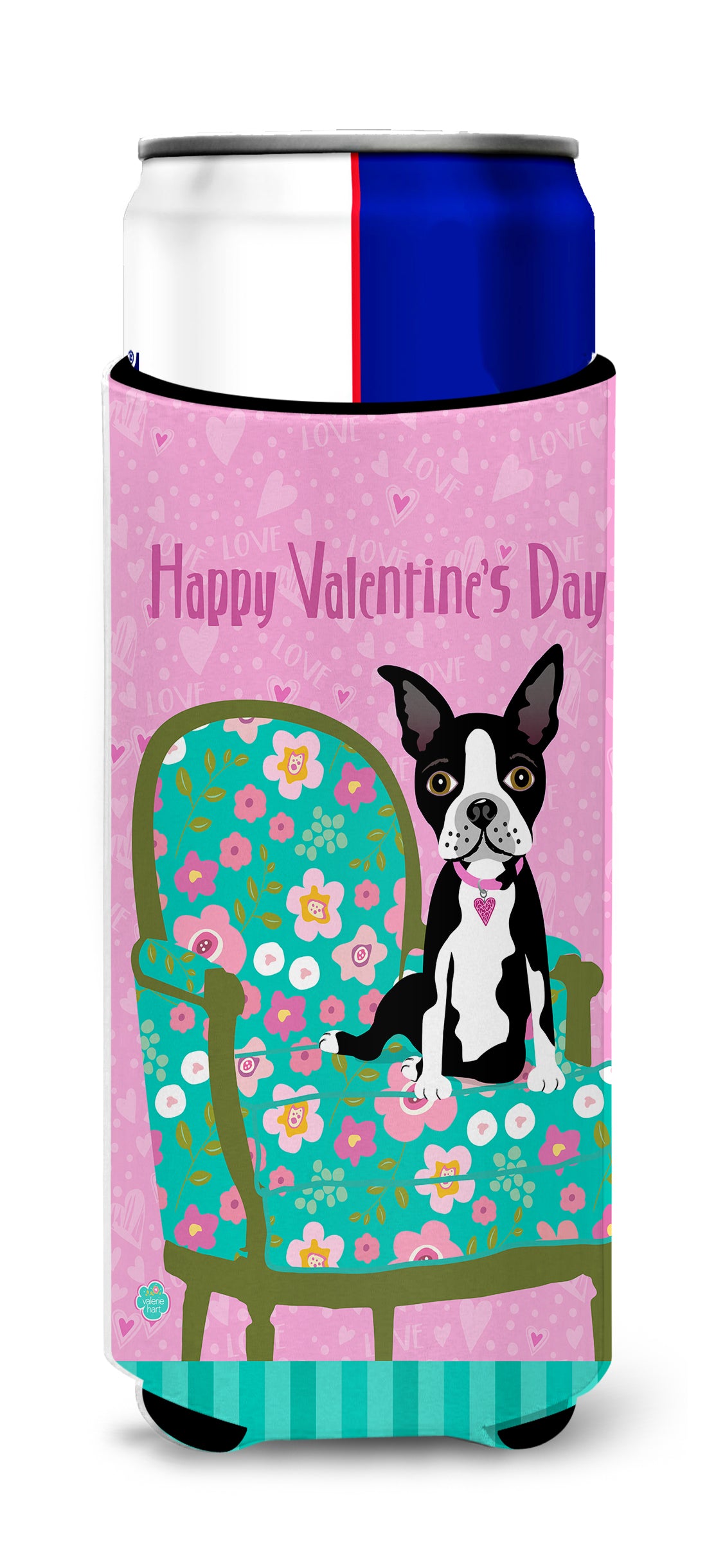 Happy Valentine&#39;s Day Boston Terrier Ultra Beverage Insulators for slim cans VHA3001MUK