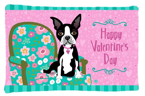 Happy Valentine&#39;s Day Boston Terrier Fabric Standard Pillowcase by Caroline&#39;s Treasures