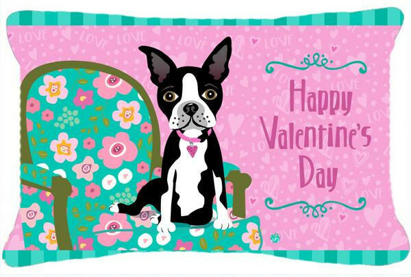 Happy Valentine&#39;s Day Boston Terrier Fabric Decorative Pillow VHA3001PW1216 by Caroline&#39;s Treasures