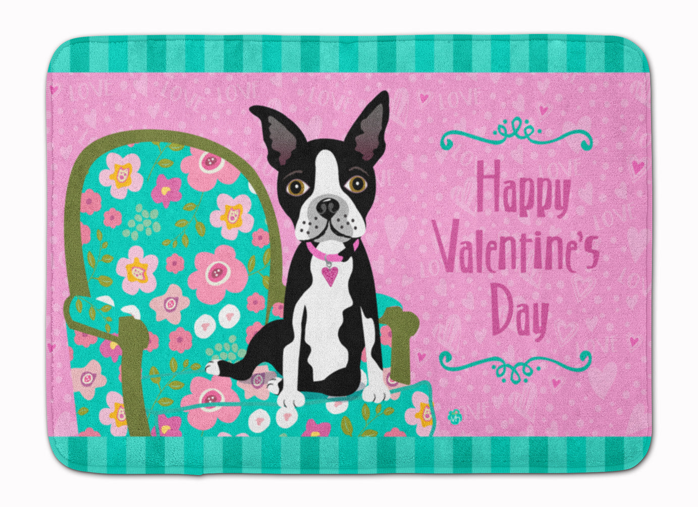 Caroline's Treasures Happy Valentine's Day Boston Terrier Machine Washable Memory Foam Mat