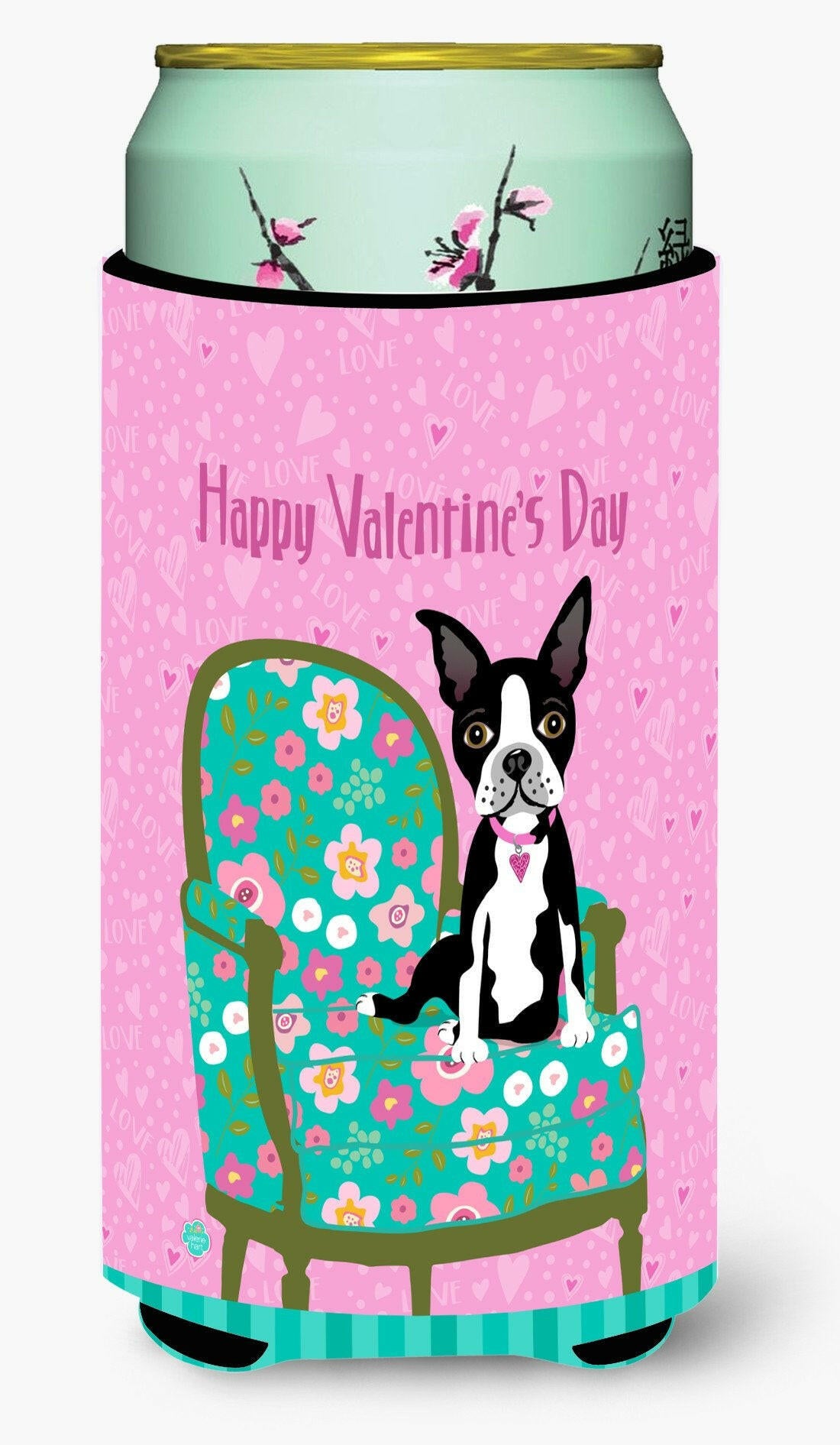 Happy Valentine&#39;s Day Boston Terrier Tall Boy Beverage Insulator Hugger VHA3001TBC by Caroline&#39;s Treasures