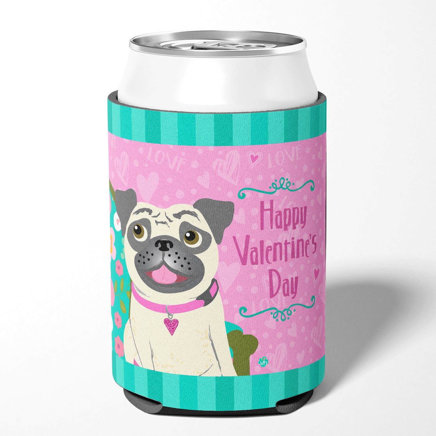 Happy Valentine's Day Pug Can ou Bottle Hugger VHA3002CC