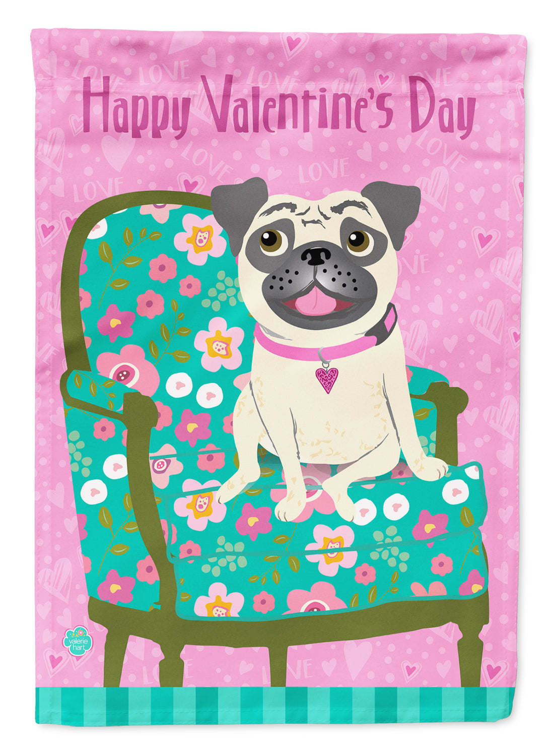 Happy Valentine&#39;s Day Pug Flag Canvas House Size VHA3002CHF  the-store.com.