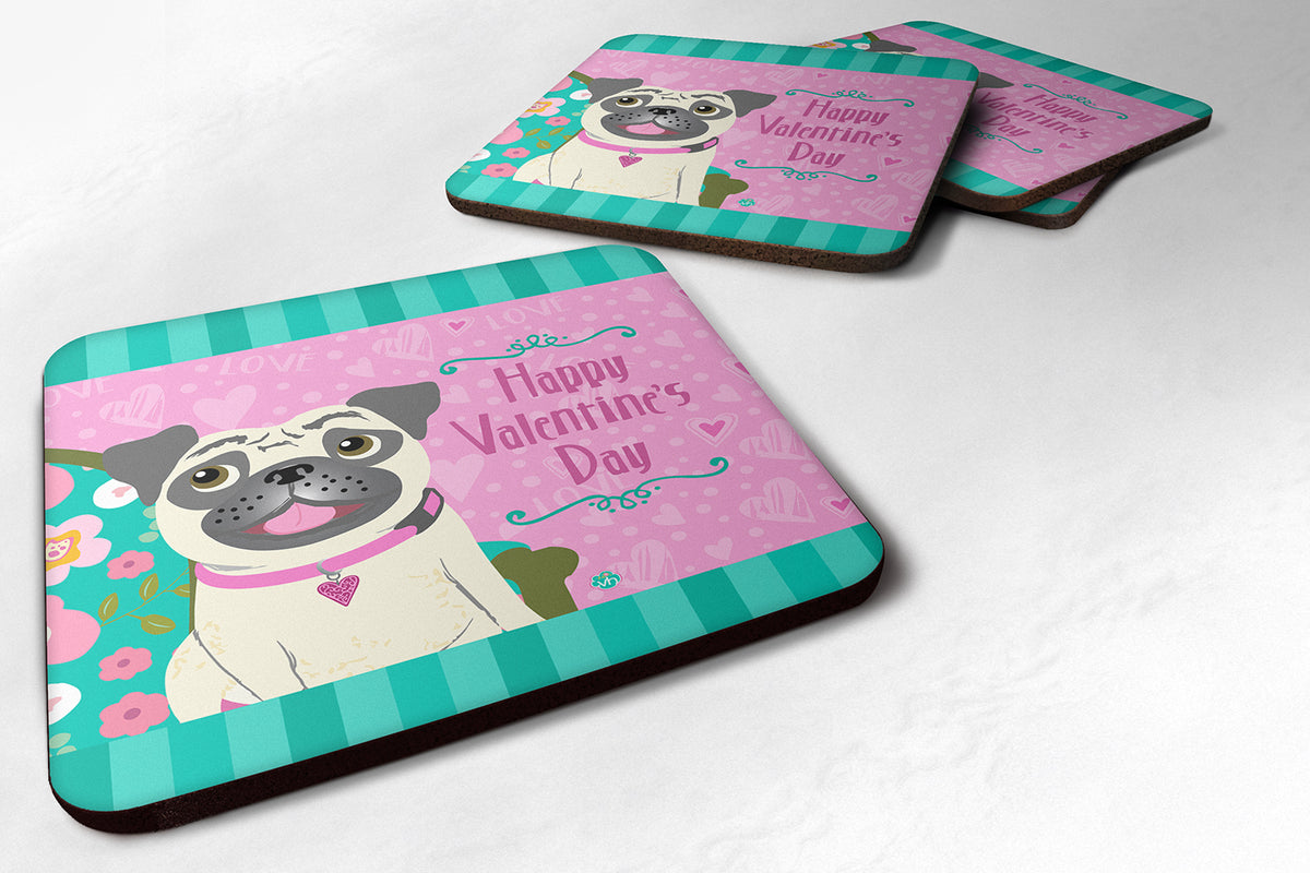Set of 4 Happy Valentine&#39;s Day Pug Foam Coasters VHA3002FC - the-store.com
