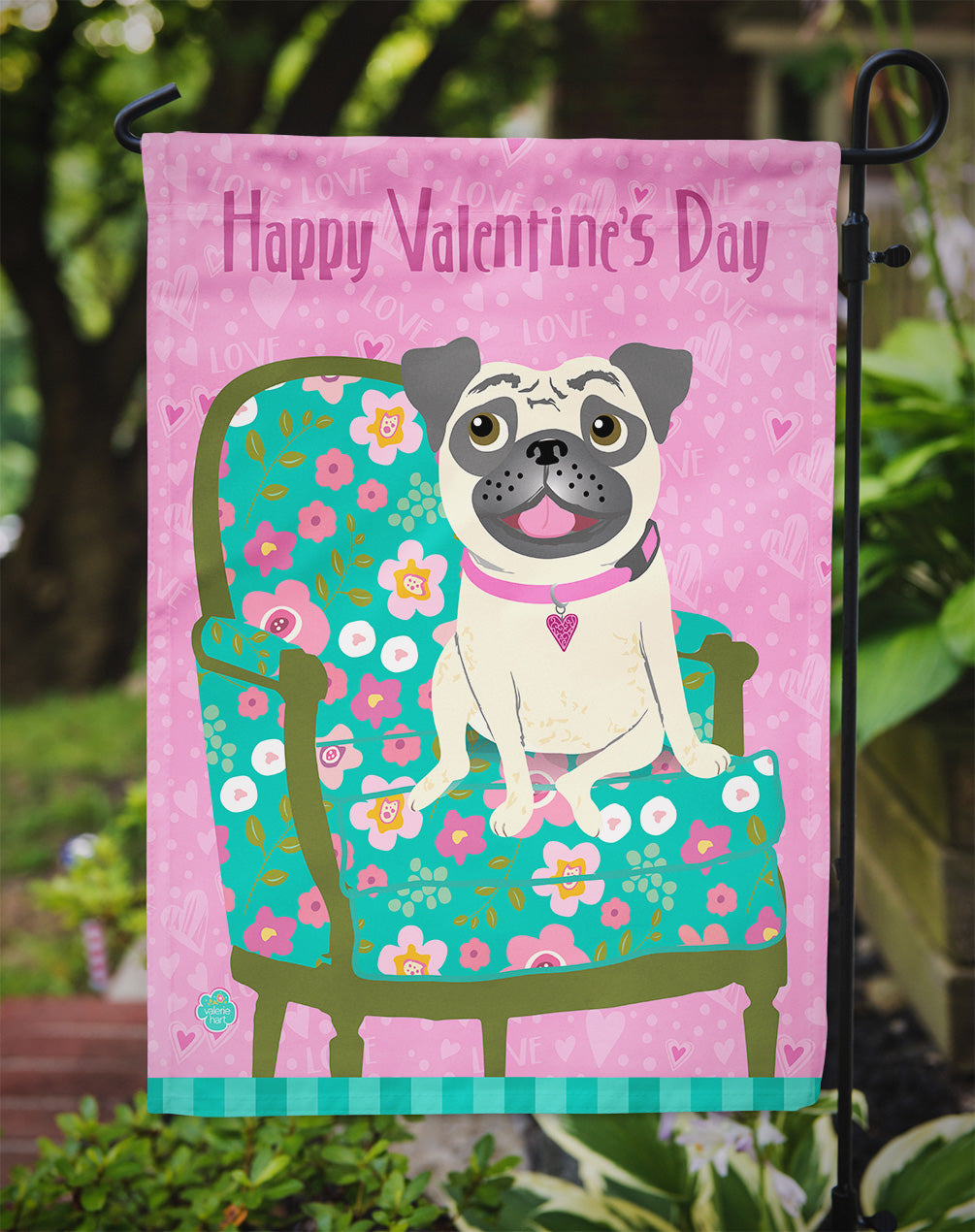 Happy Valentine's Day Pug Flag Garden Size VHA3002GF