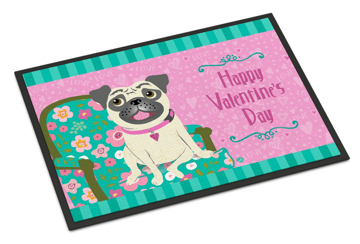 Happy Valentine&#39;s Day Pug Indoor or Outdoor Mat 24x36 VHA3002JMAT by Caroline&#39;s Treasures