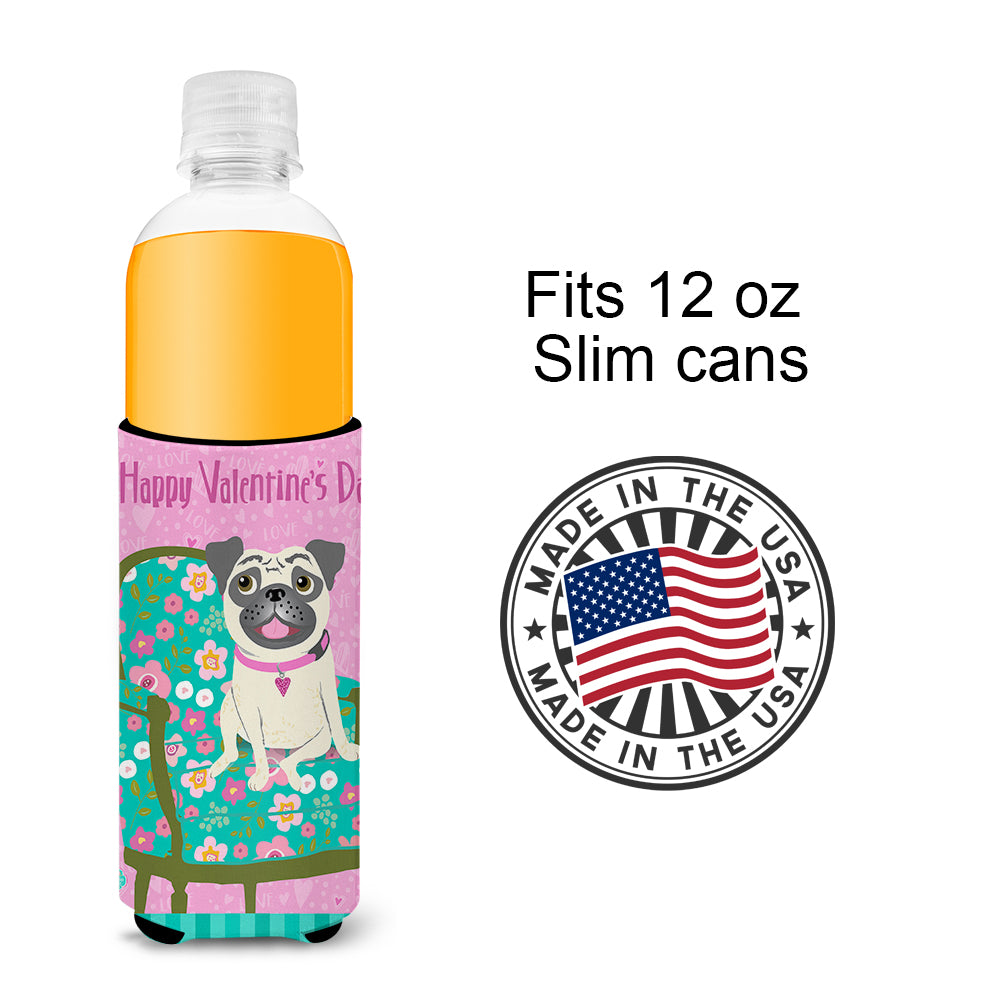 Happy Valentine's Day Pug Ultra Beverage Insulators for slim cans VHA3002MUK