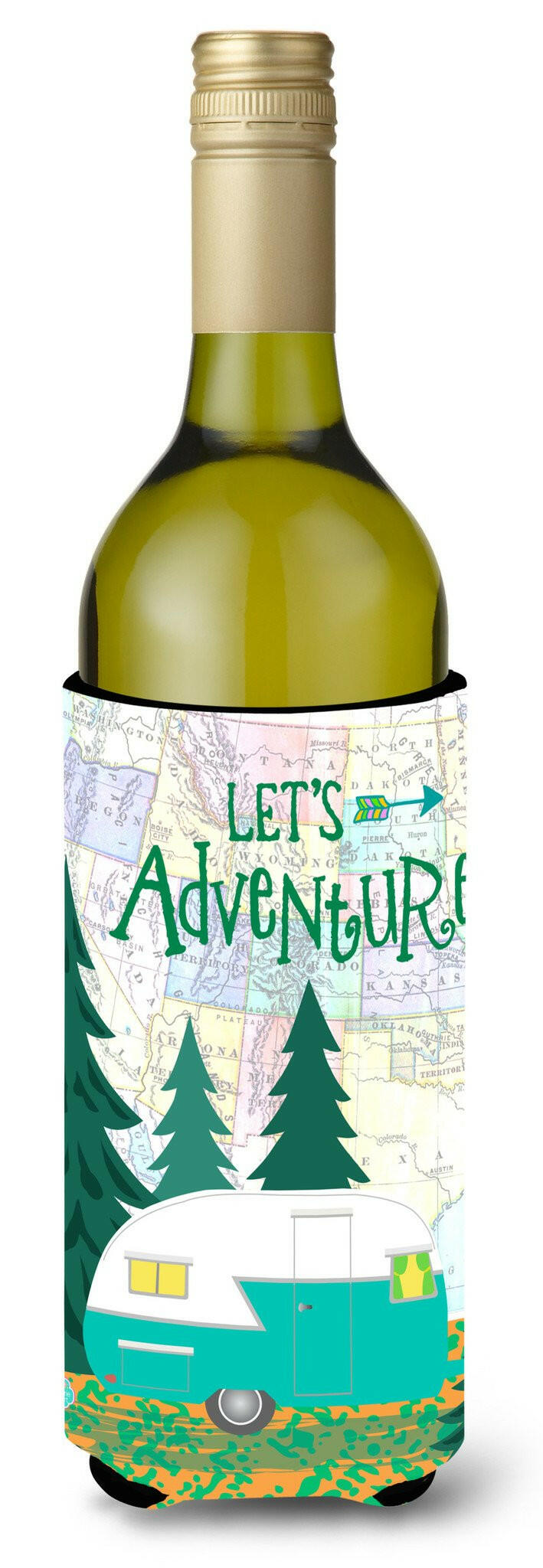Let&#39;s Adventure Glamping Trailer Wine Bottle Beverage Insulator Hugger VHA3003LITERK by Caroline&#39;s Treasures