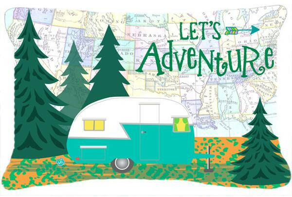 Let&#39;s Adventure Glamping Trailer Fabric Decorative Pillow VHA3003PW1216 by Caroline&#39;s Treasures