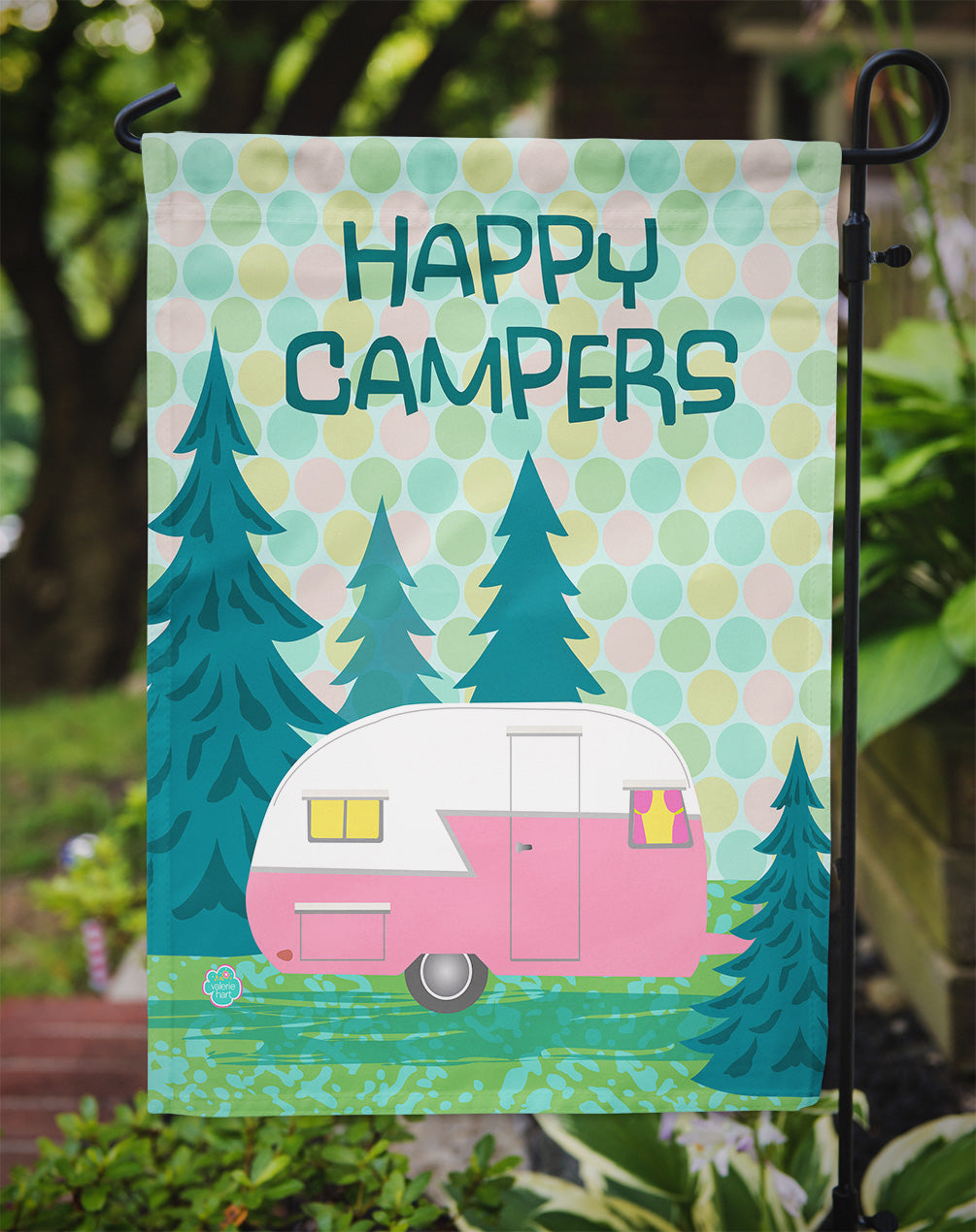 Happy Campers Glamping Trailer Flag Garden Size VHA3004GF
