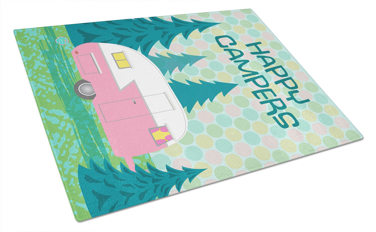 Happy Campers Glamping Trailer Glass Cutting Board Large VHA3004LCB by Caroline&#39;s Treasures