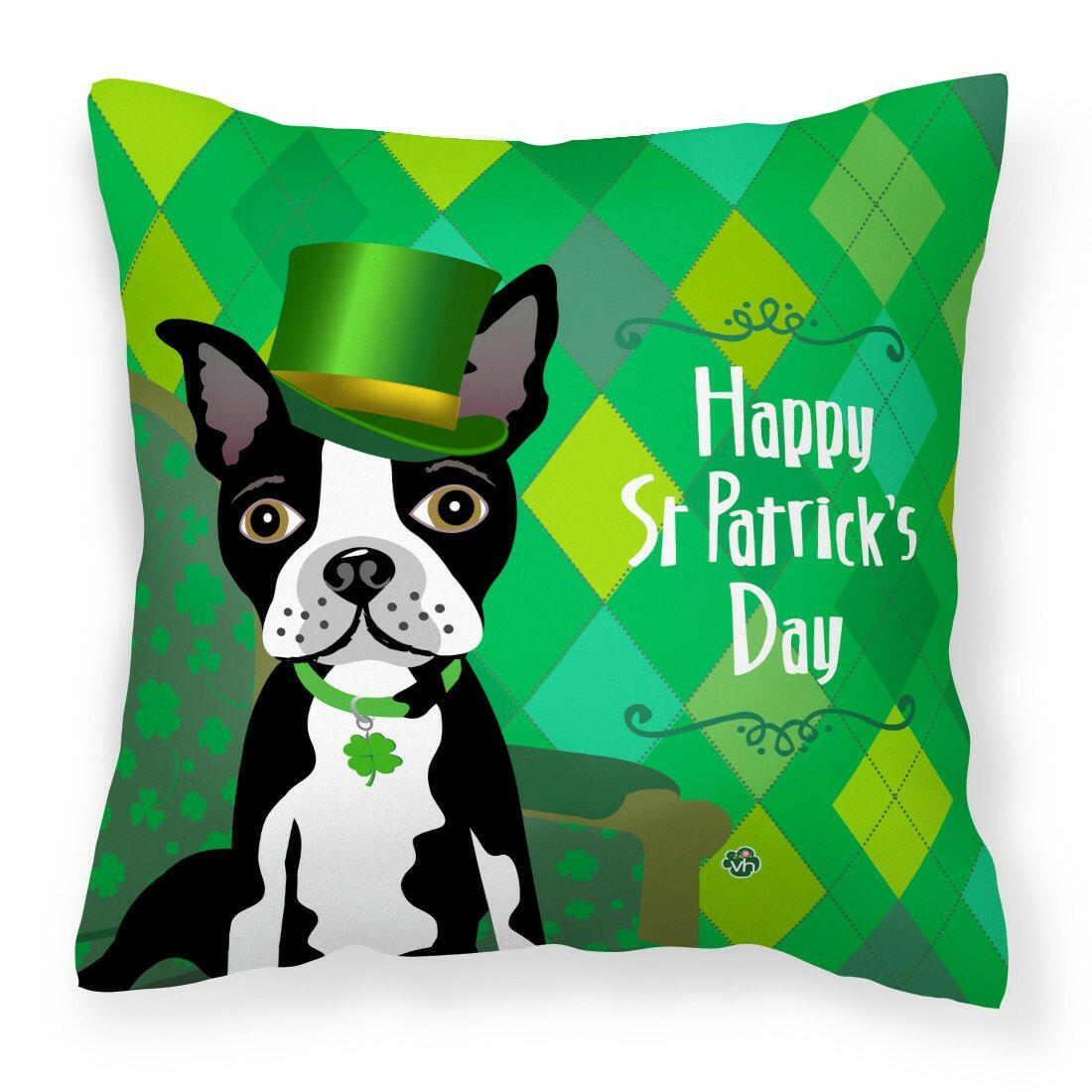 St Patrick&#39;s Day Boston Terrier Fabric Decorative Pillow VHA3006PW1414 by Caroline&#39;s Treasures