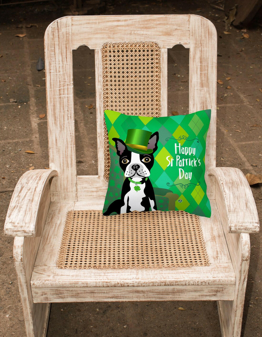 St Patrick's Day Boston Terrier Fabric Decorative Pillow VHA3006PW1414 by Caroline's Treasures
