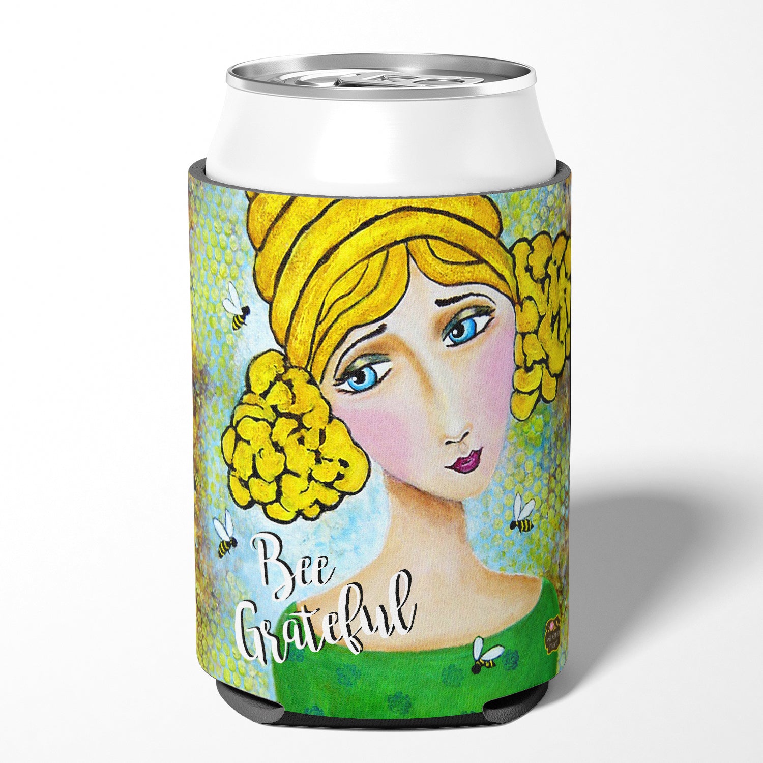 Bee Grateful Girl with Beehive Can or Bottle Hugger VHA3008CC
