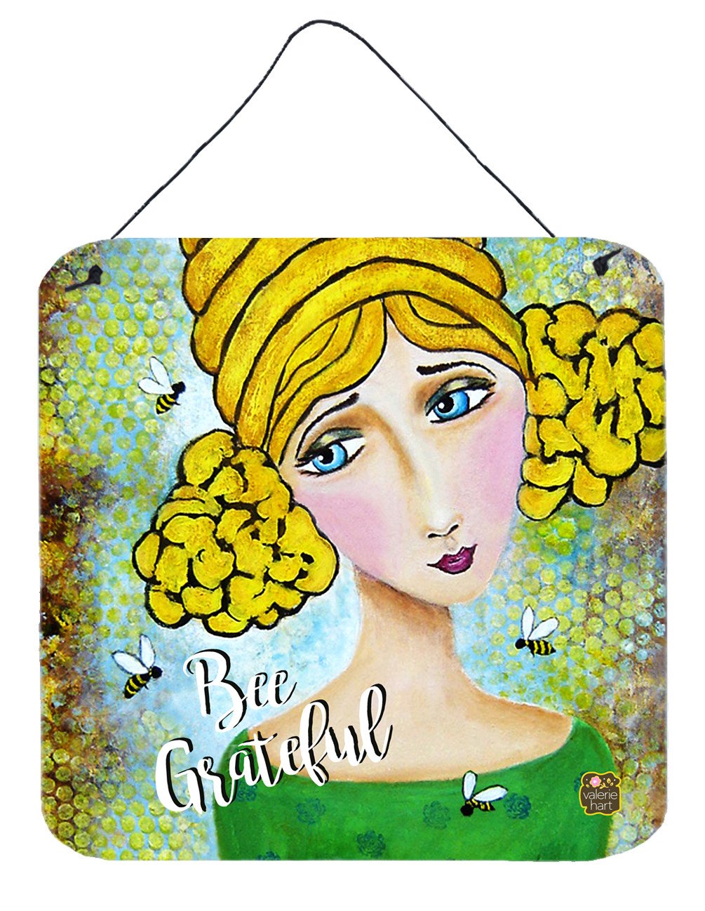 Bee Grateful Girl with Beehive Wall or Door Hanging Prints VHA3008DS66 by Caroline&#39;s Treasures