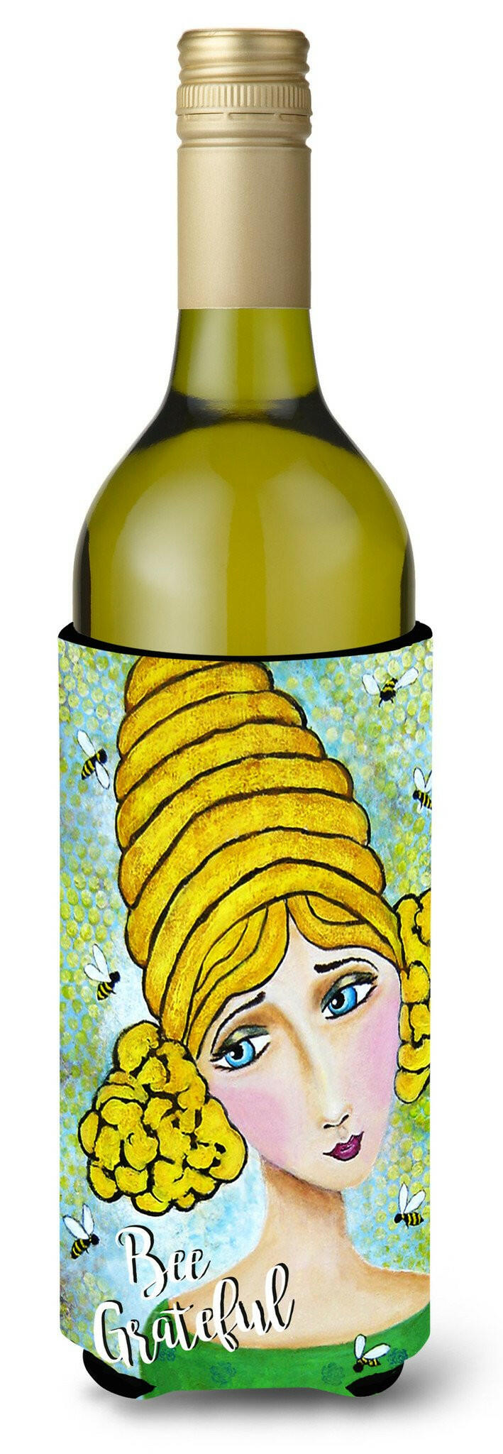 Bee Grateful Girl with Beehive Wine Bottle Beverage Insulator Hugger VHA3008LITERK by Caroline&#39;s Treasures