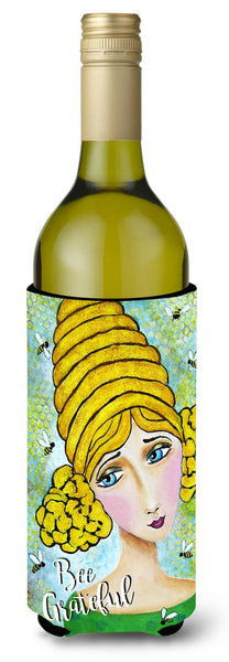 Bee Grateful Girl with Beehive Wine Bottle Beverage Insulator Hugger VHA3008LITERK by Caroline's Treasures