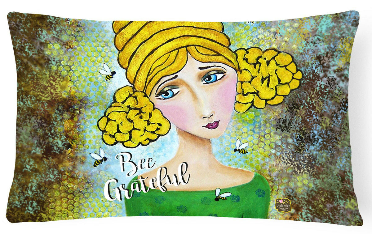 Bee Grateful Girl with Beehive Canvas Decorative Pillow VHA3008PW1216 by Caroline&#39;s Treasures