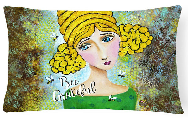 Bee Grateful Girl with Beehive Canvas Decorative Pillow VHA3008PW1216 by Caroline's Treasures