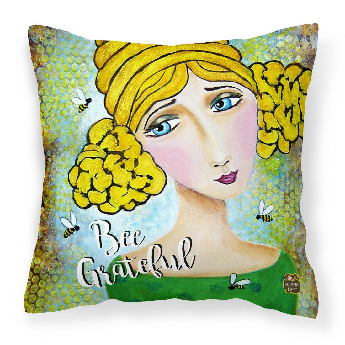 Bee Grateful Girl with Beehive Canvas Decorative Pillow VHA3008PW1414 by Caroline's Treasures
