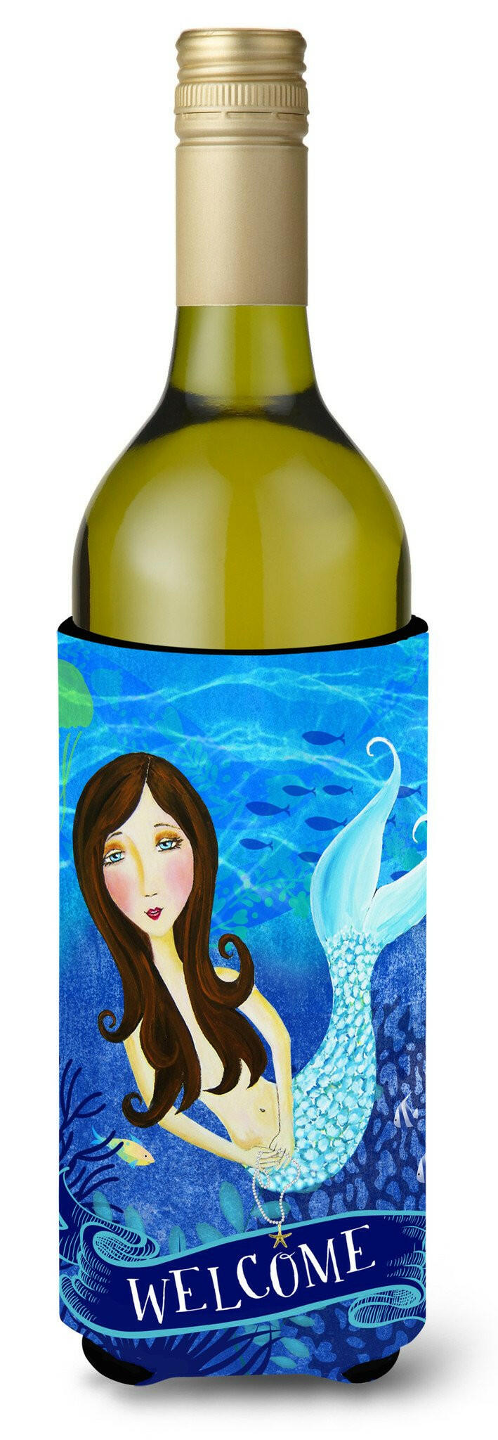 Welcome Mermaid Wine Bottle Beverage Insulator Hugger VHA3010LITERK by Caroline&#39;s Treasures