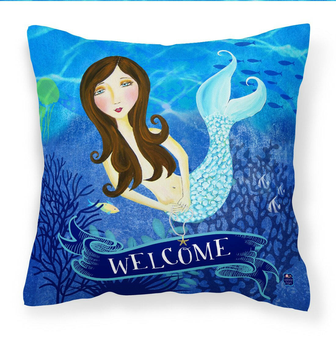 Welcome Mermaid Canvas Decorative Pillow VHA3010PW1414 by Caroline&#39;s Treasures
