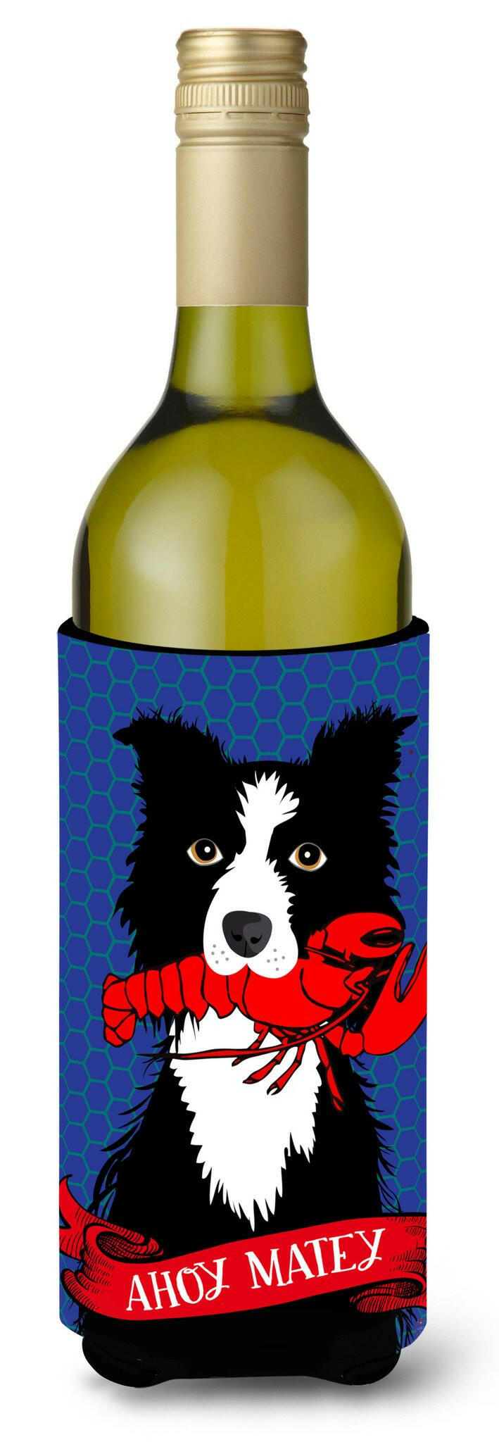 Ahoy Matey Nautical Border Collie Wine Bottle Beverage Insulator Hugger VHA3011LITERK by Caroline&#39;s Treasures