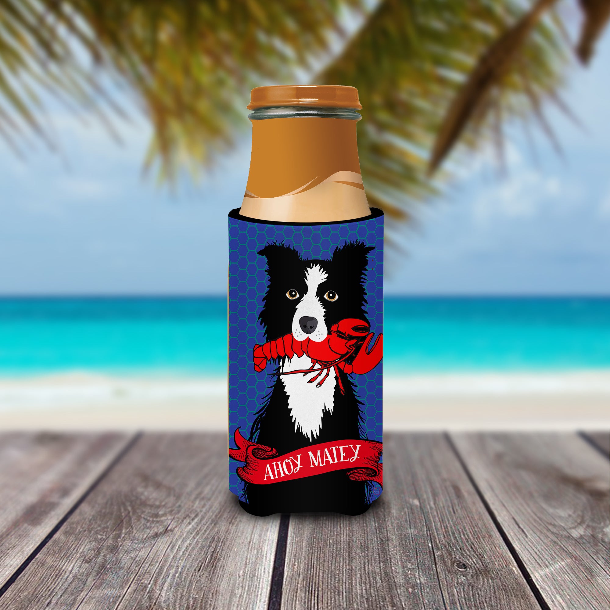Ahoy Matey Nautical Border Collie  Ultra Beverage Insulators for slim cans VHA3011MUK  the-store.com.