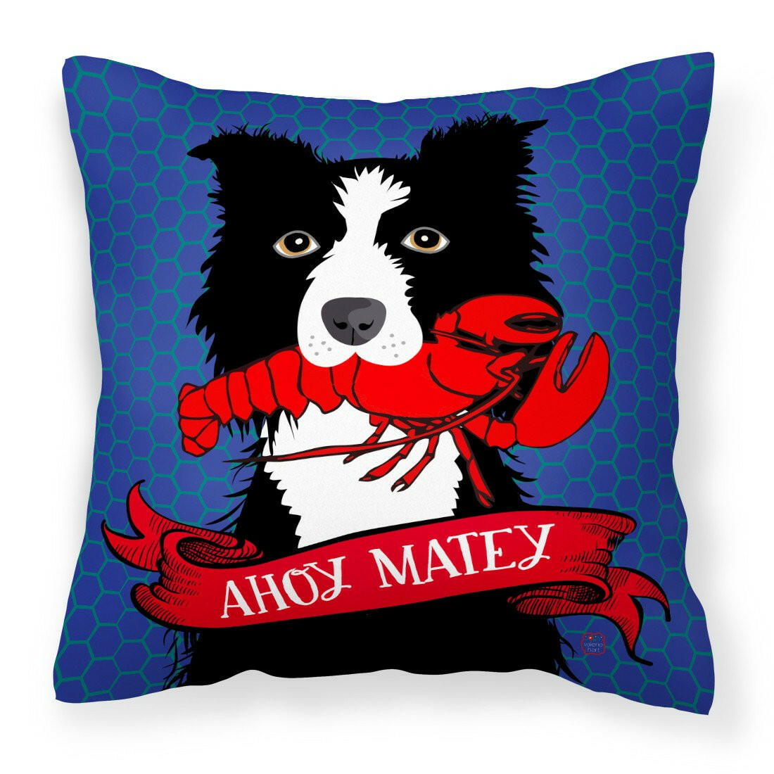 Ahoy Matey Nautical Border Collie Canvas Decorative Pillow VHA3011PW1414 by Caroline&#39;s Treasures