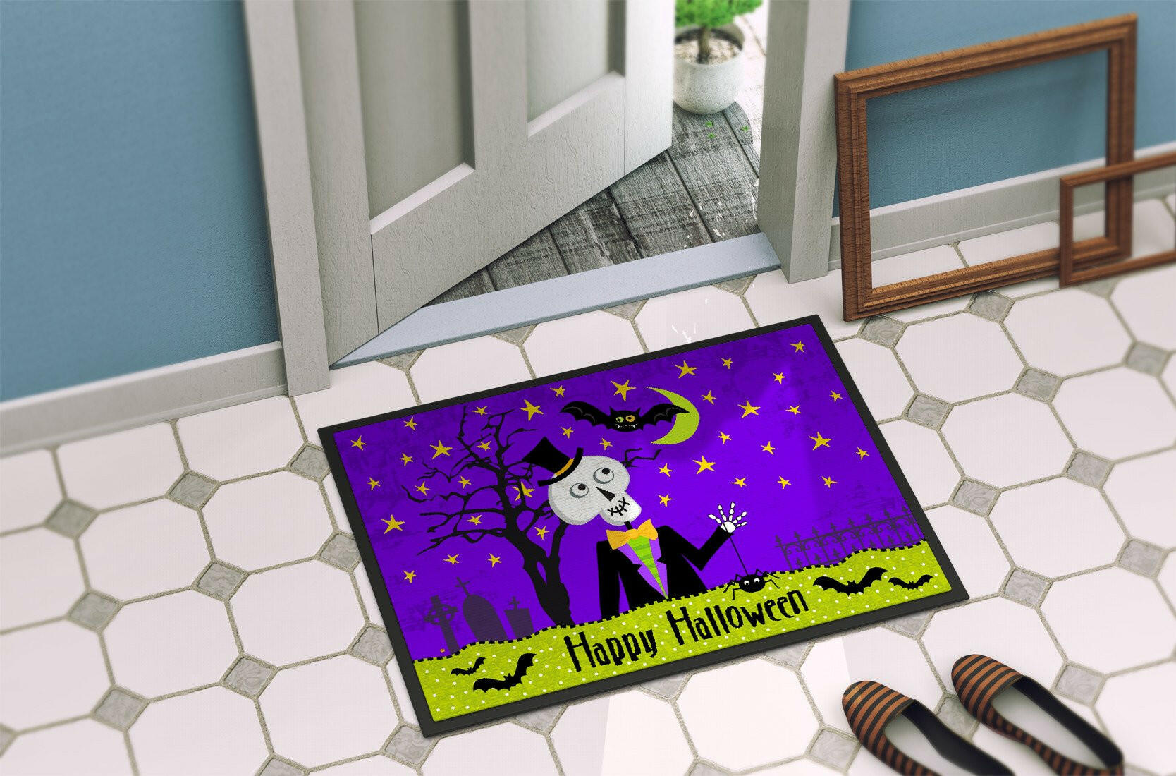 Happy Halloween Skeleton Indoor or Outdoor Mat 24x36 VHA3014JMAT - the-store.com