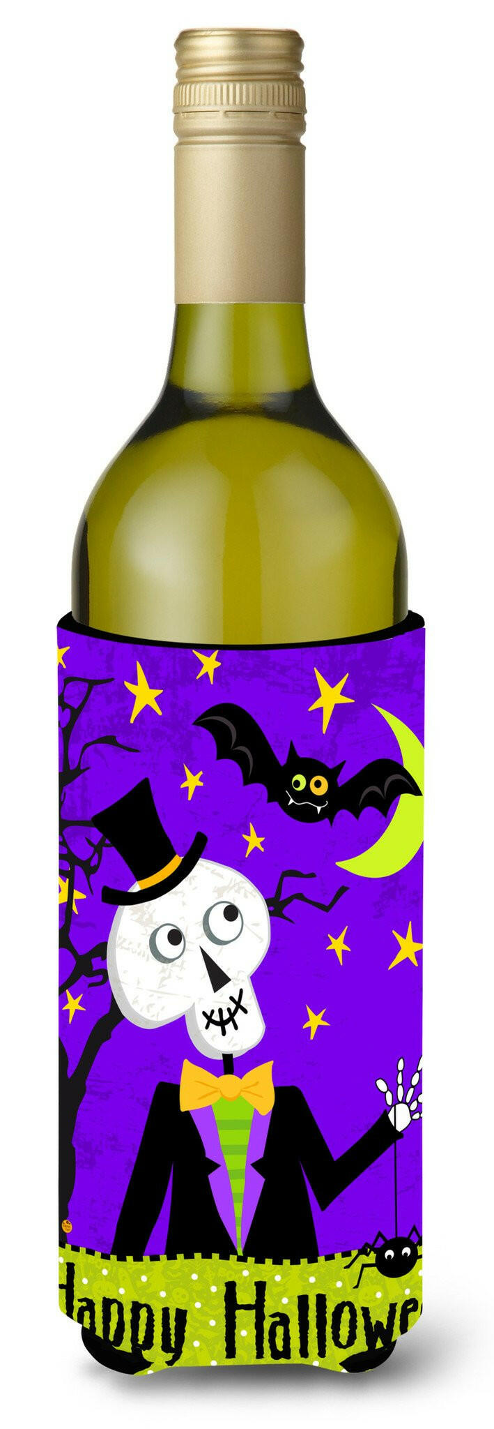 Happy Halloween Skeleton Wine Bottle Beverage Insulator Hugger VHA3014LITERK by Caroline&#39;s Treasures