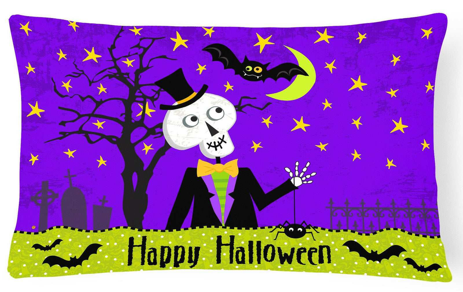 Happy Halloween Skeleton Fabric Decorative Pillow VHA3014PW1216 by Caroline's Treasures