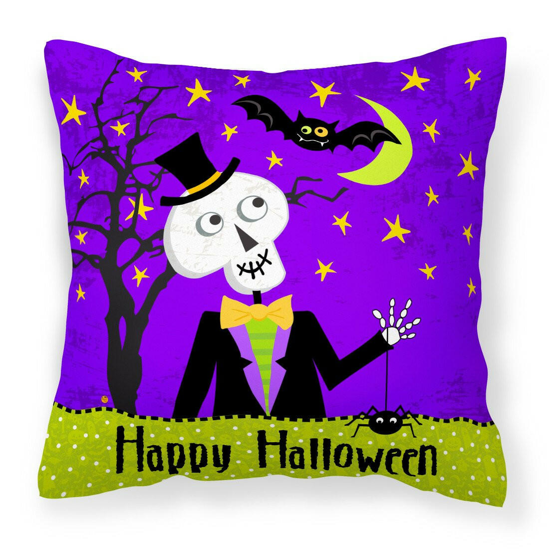 Happy Halloween Skeleton Fabric Decorative Pillow VHA3014PW1414 by Caroline&#39;s Treasures