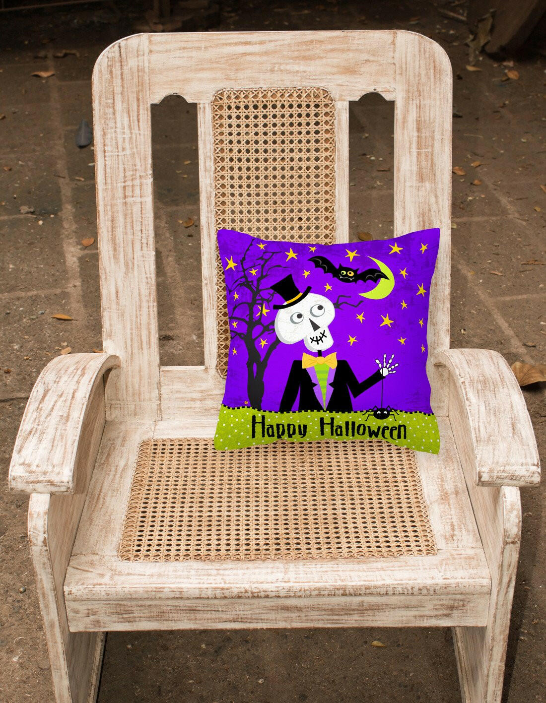 Happy Halloween Skeleton Fabric Decorative Pillow VHA3014PW1414 by Caroline's Treasures