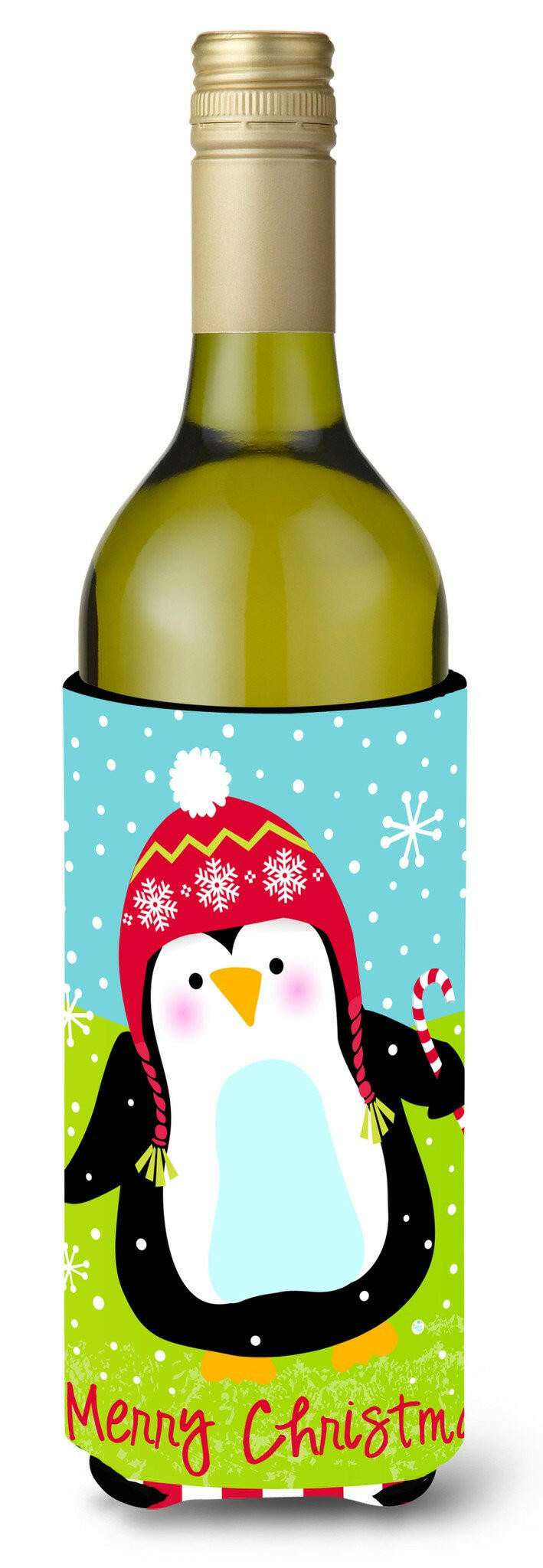Merry Christmas Happy Penguin Wine Bottle Beverage Insulator Hugger VHA3015LITERK by Caroline&#39;s Treasures