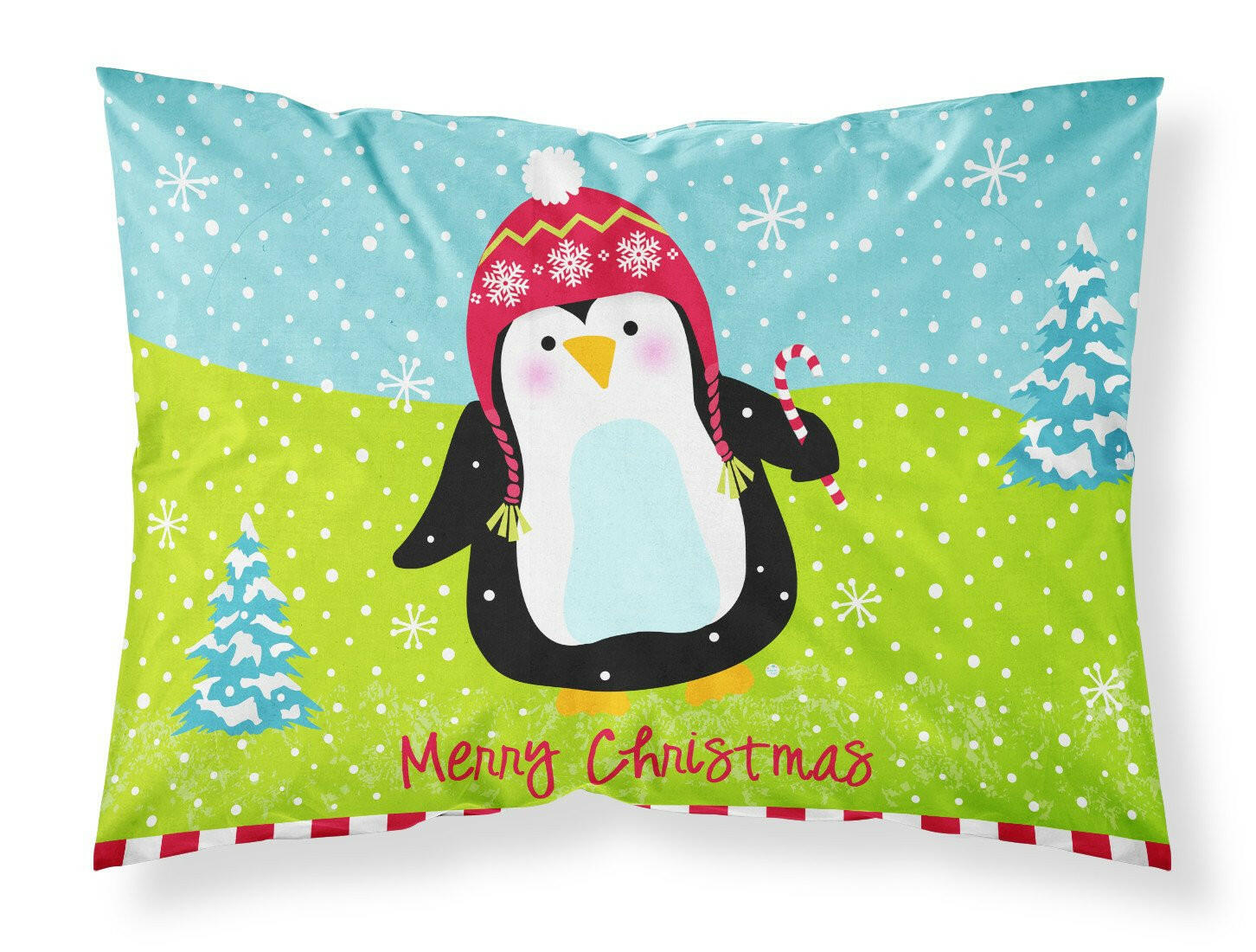 Merry Christmas Happy Penguin Fabric Standard Pillowcase VHA3015PILLOWCASE by Caroline's Treasures