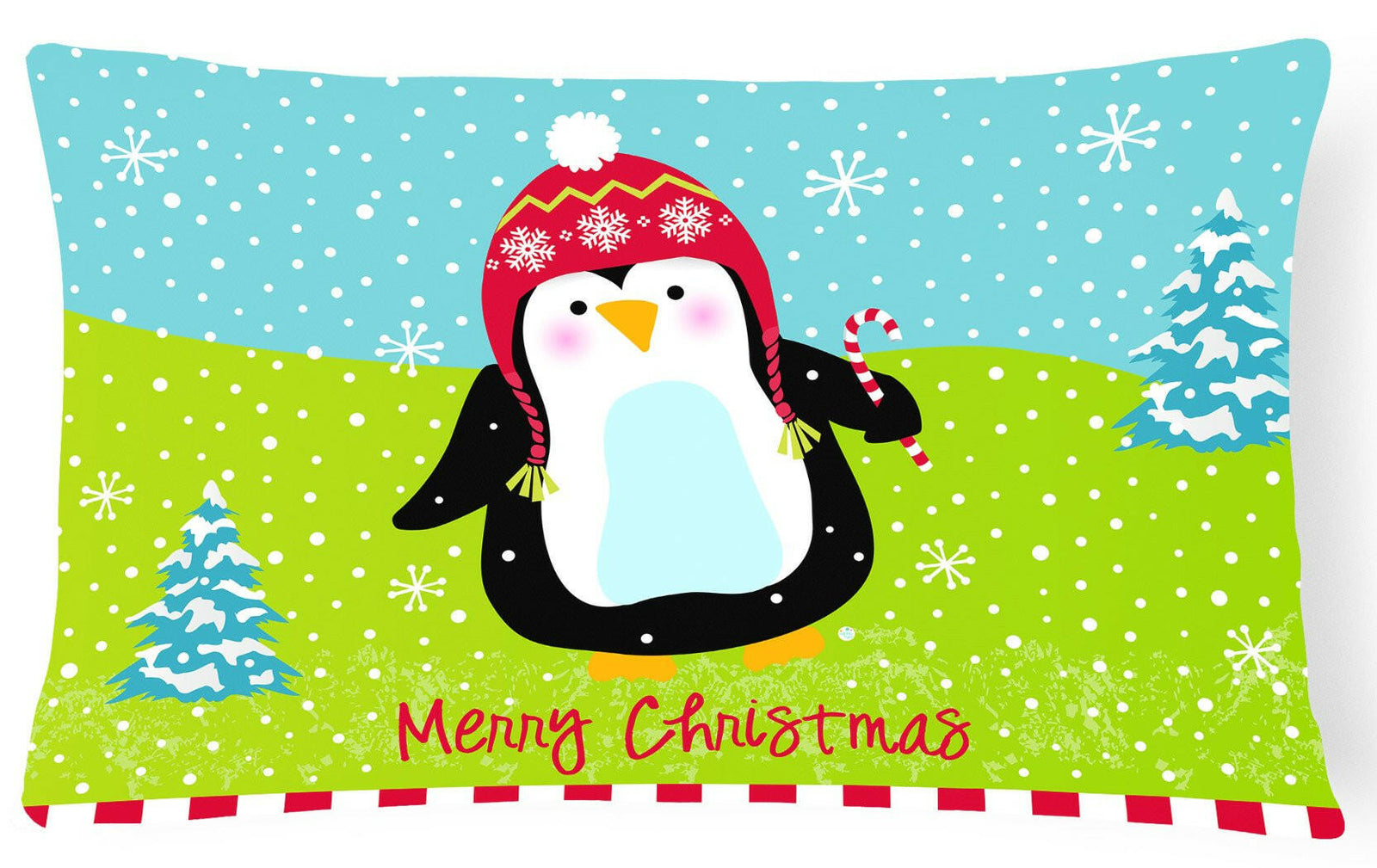 Merry Christmas Happy Penguin Fabric Decorative Pillow VHA3015PW1216 by Caroline's Treasures
