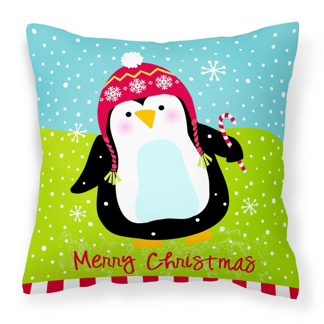 Merry Christmas Happy Penguin Fabric Decorative Pillow VHA3015PW1414 by Caroline&#39;s Treasures