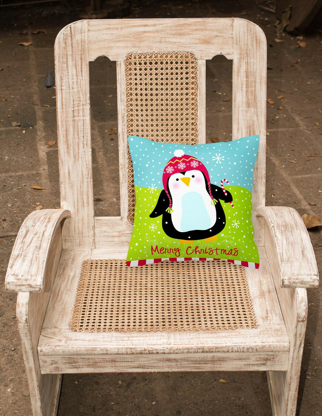 Merry Christmas Happy Penguin Fabric Decorative Pillow VHA3015PW1414 by Caroline's Treasures