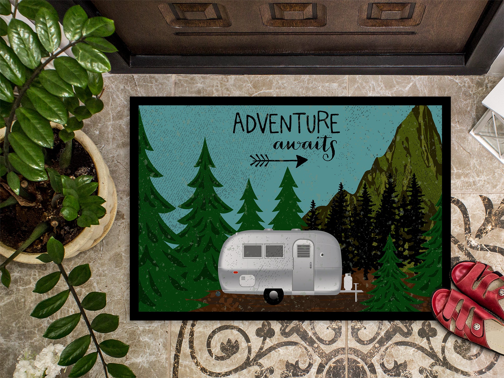 Airstream Camper Adventure Awaits Indoor or Outdoor Mat 18x27 VHA3022MAT - the-store.com