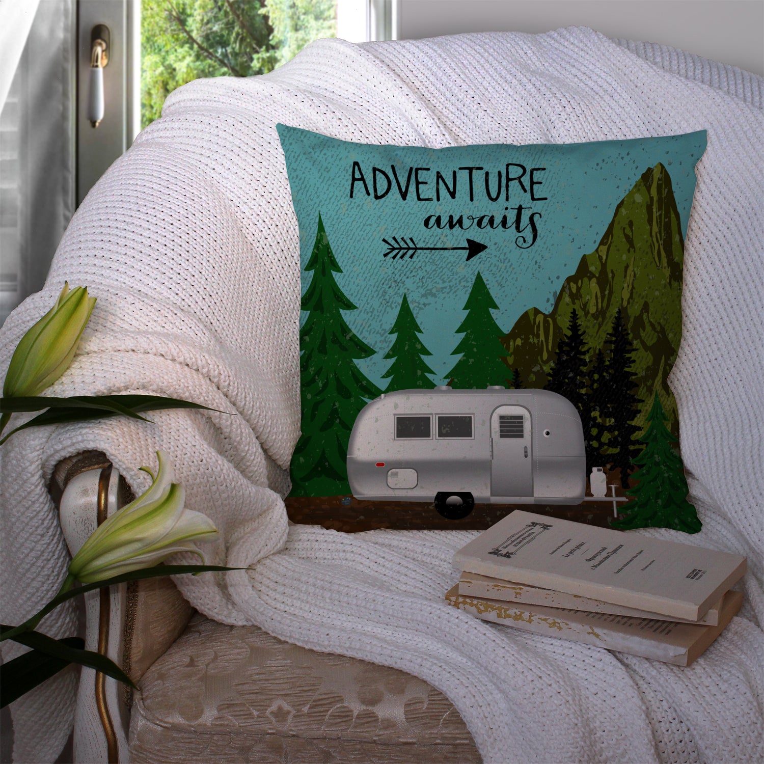 Airstream Camper Adventure Awaits Fabric Decorative Pillow VHA3022PW1414 - the-store.com