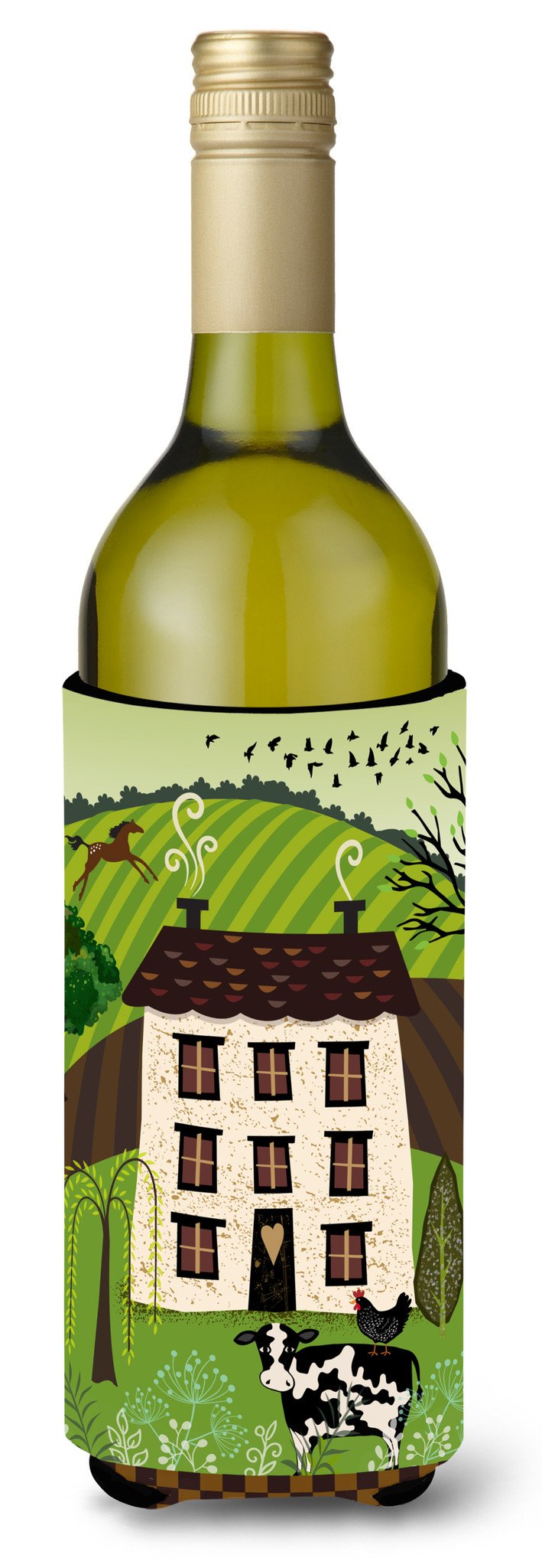 Folk Art Country House Wine Bottle Beverge Insulator Hugger VHA3024LITERK by Caroline&#39;s Treasures