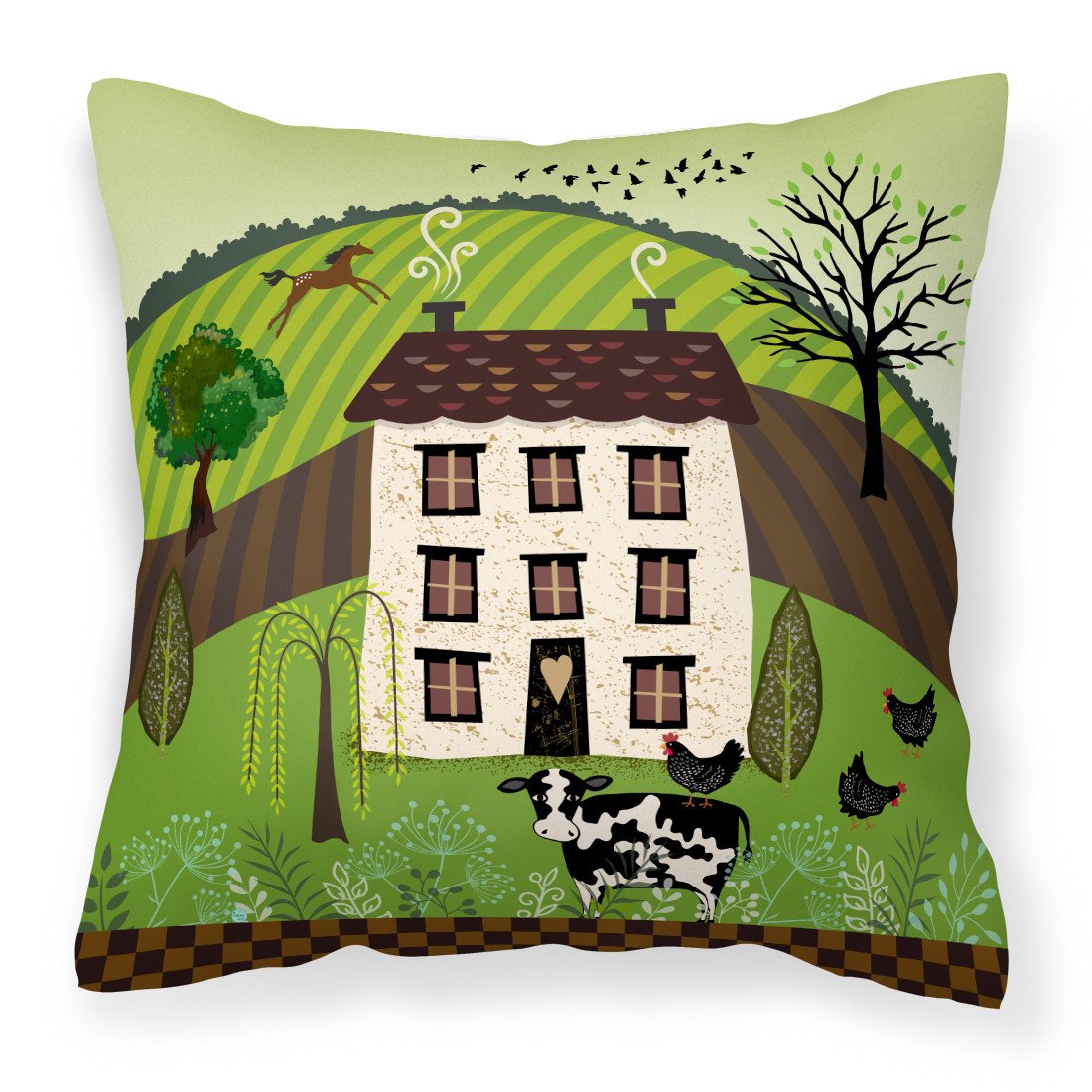 Folk Art Country House Fabric Decorative Pillow VHA3024PW1818 by Caroline&#39;s Treasures