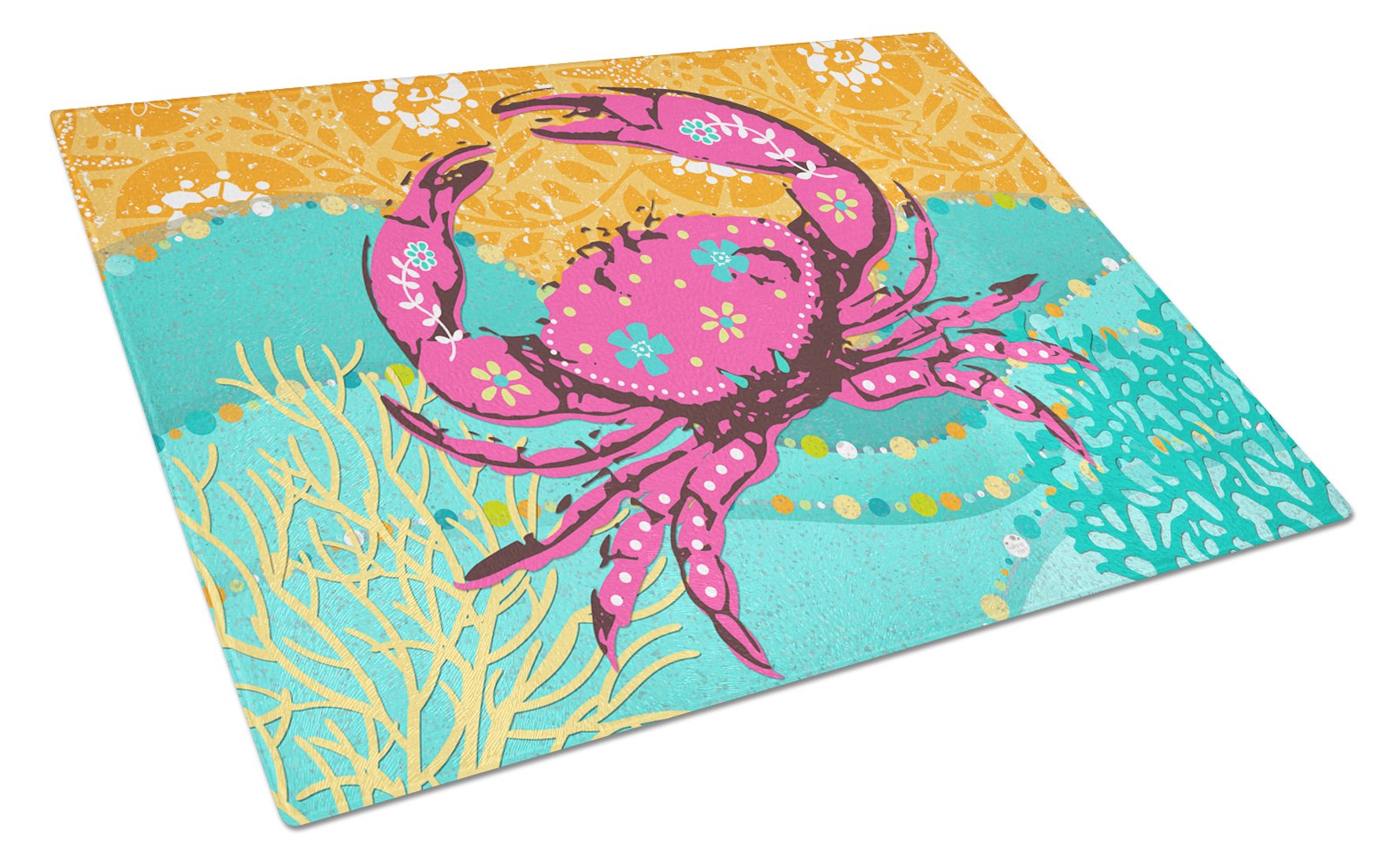 Coastal Pink Crab Glass Cutting Board Large VHA3028LCB by Caroline's Treasures