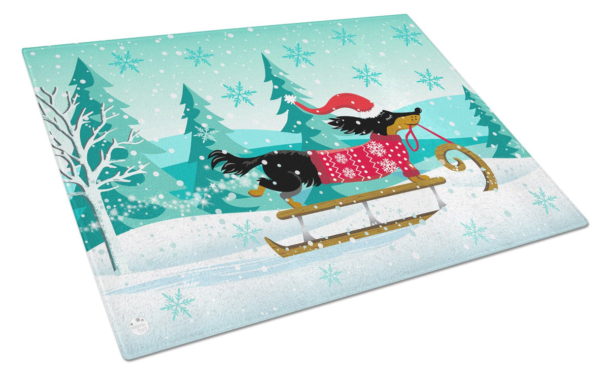 Merry Christmas Dachshund Glass Cutting Board Large VHA3030LCB by Caroline&#39;s Treasures