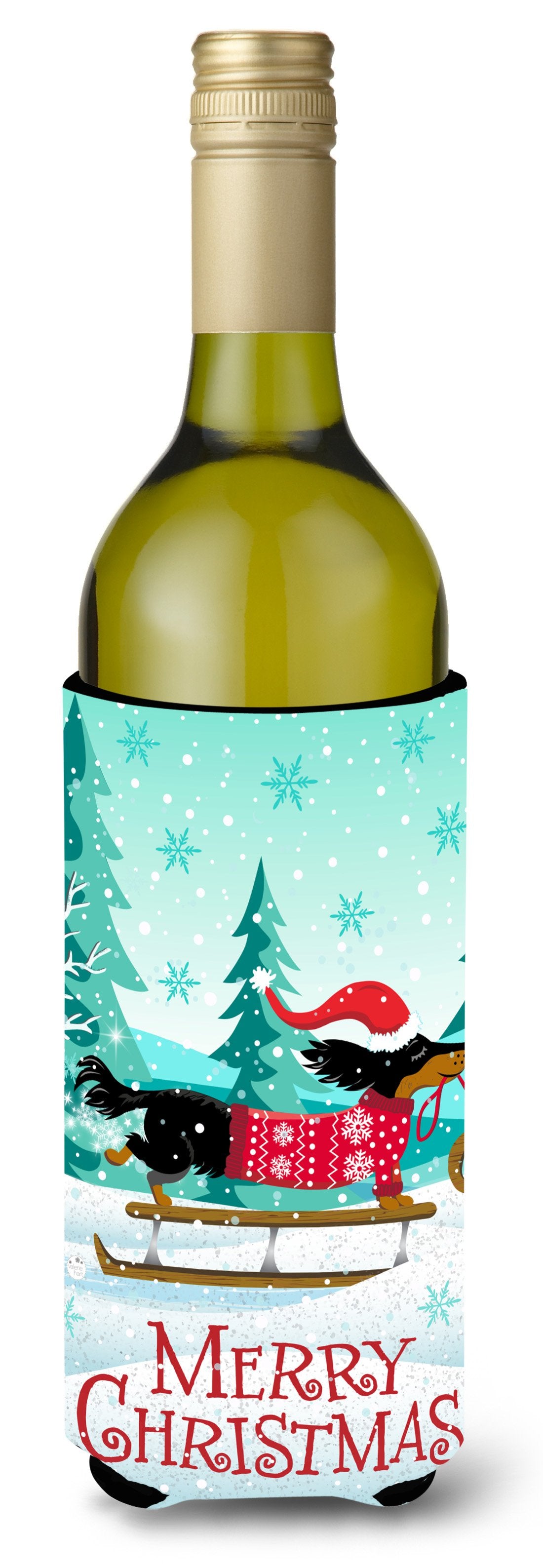 Merry Christmas Dachshund Wine Bottle Beverage Insulator Hugger VHA3030LITERK by Caroline's Treasures