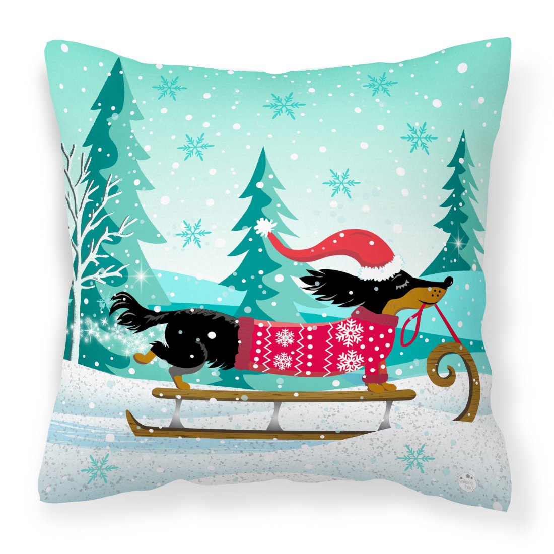 Merry Christmas Dachshund Fabric Decorative Pillow VHA3030PW1818 by Caroline's Treasures