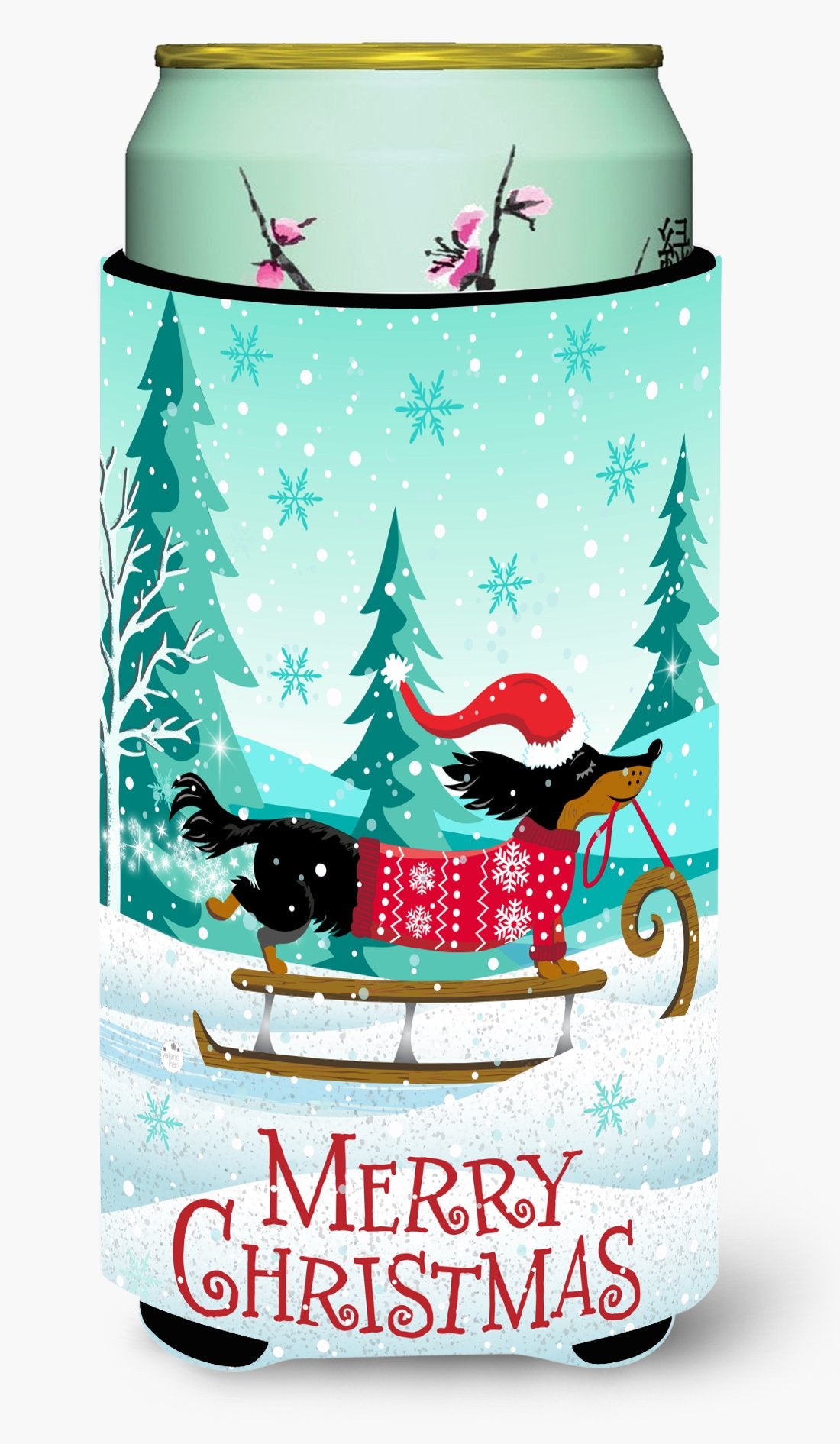Merry Christmas Dachshund Tall Boy Beverage Insulator Hugger VHA3030TBC by Caroline&#39;s Treasures