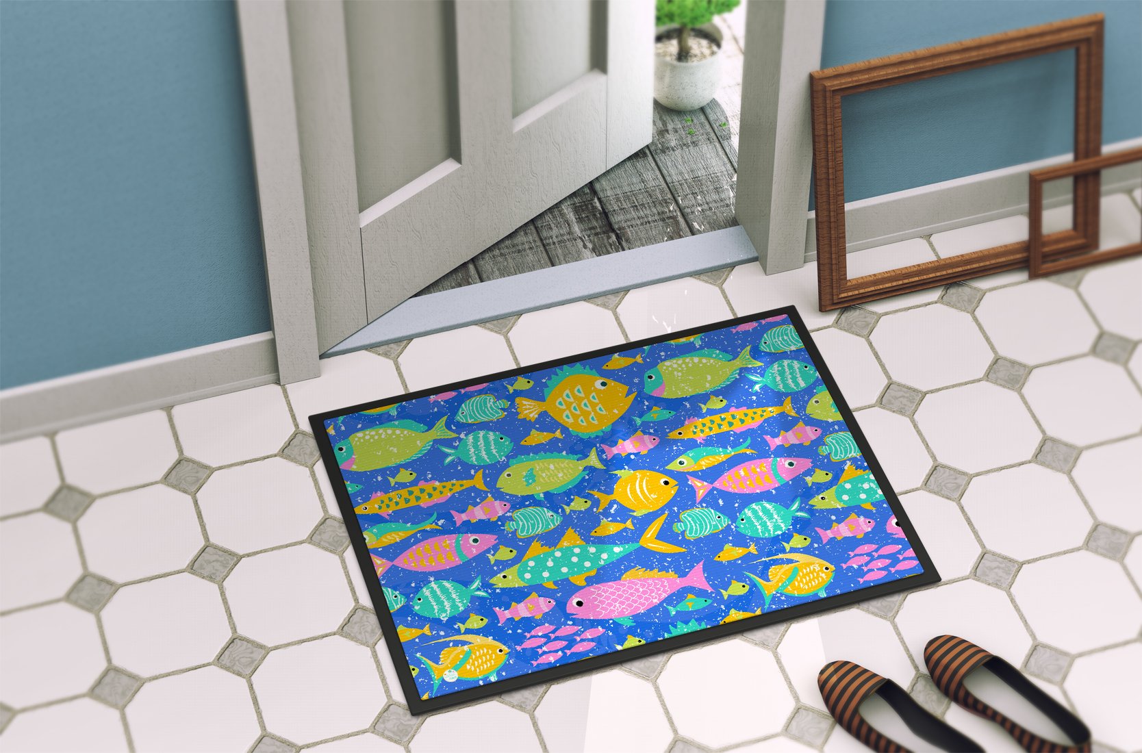 Little Colorful Fishes Indoor or Outdoor Mat 24x36 VHA3034JMAT by Caroline's Treasures